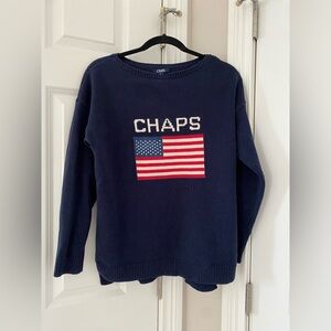 Chaps Navy Blue Sweater with American Flag